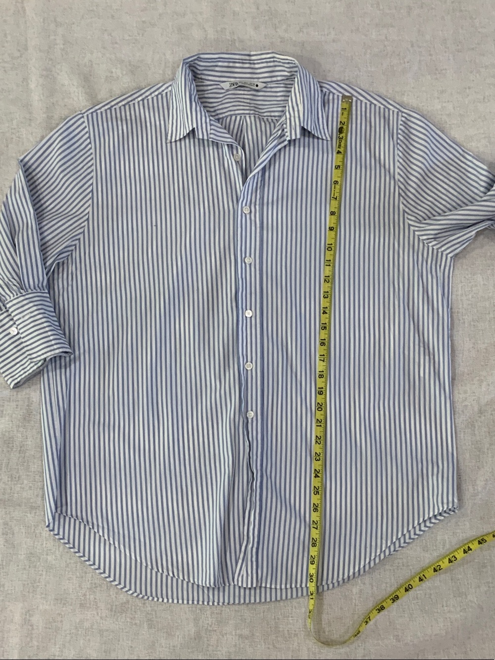 Zara Blue and White Striped Button-Down Shirt - Picture 3 of 8